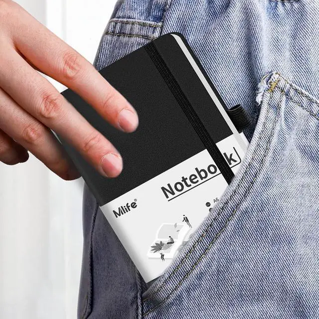 Alt view image 2 of 7 - Mlife A6 Small Journal Notebook, Lined Pocket Notebook with Pen Holder, Mini Notebook Hardcover, 192 Pages, 3.9 inches * 5.5 inches Journal for Women and Man1PACK Black