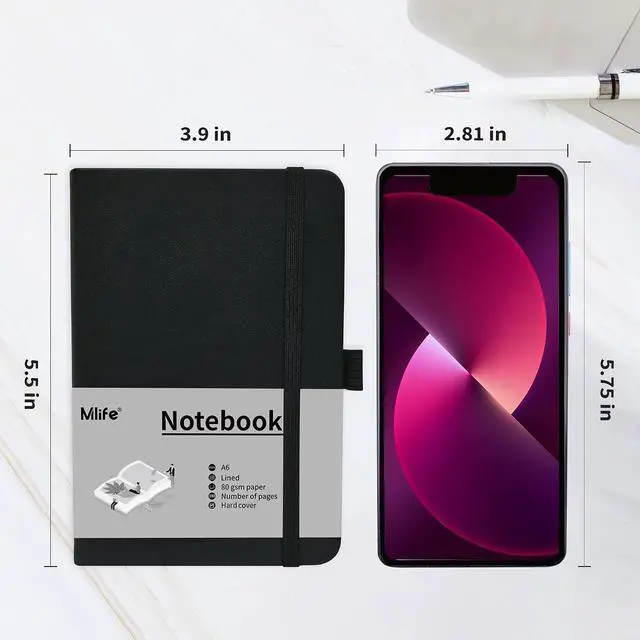 Alt view image 3 of 7 - Mlife A6 Small Journal Notebook, Lined Pocket Notebook with Pen Holder, Mini Notebook Hardcover, 192 Pages, 3.9 inches * 5.5 inches Journal for Women and Man1PACK Black