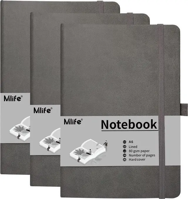 Main image of Mlife A6 Small Journal Notebook, Lined Pocket Notebook with Pen Holder, Mini Notebook Hardcover, 192 Pages, 3.9 inches * 5.5 inches Journal for Women and Man (3Pack Grey)
