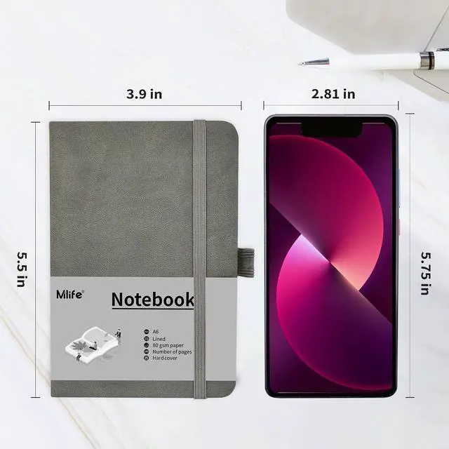 Alt view image 2 of 6 - Mlife A6 Small Journal Notebook, Lined Pocket Notebook with Pen Holder, Mini Notebook Hardcover, 192 Pages, 3.9 inches * 5.5 inches Journal for Women and Man (3Pack Grey)