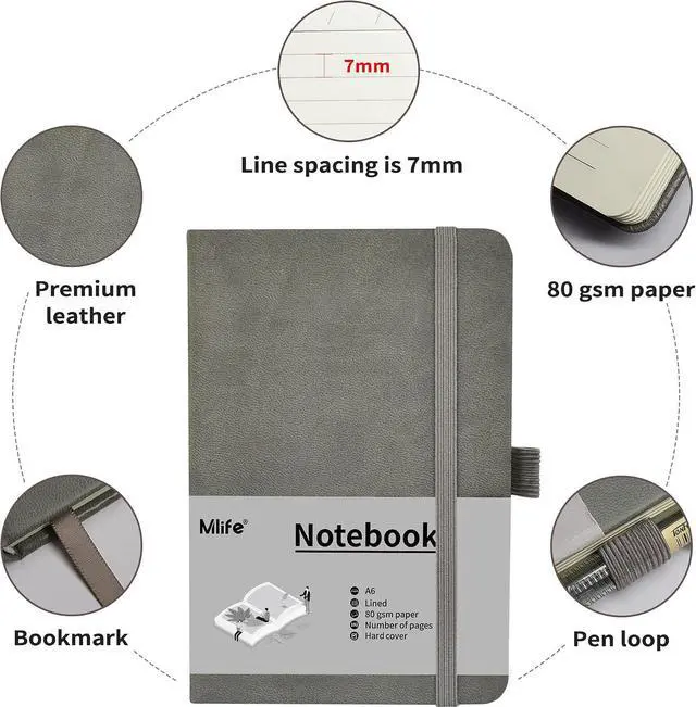 Alt view image 3 of 6 - Mlife A6 Small Journal Notebook, Lined Pocket Notebook with Pen Holder, Mini Notebook Hardcover, 192 Pages, 3.9 inches * 5.5 inches Journal for Women and Man (3Pack Grey)