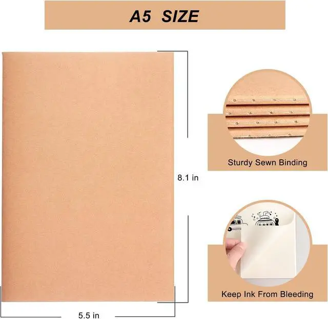 Alt view image 3 of 7 - ZZTX 4 Pack Blank Kraft Notebooks A5, 36 Pages, 8.3 X 5.5 Inch