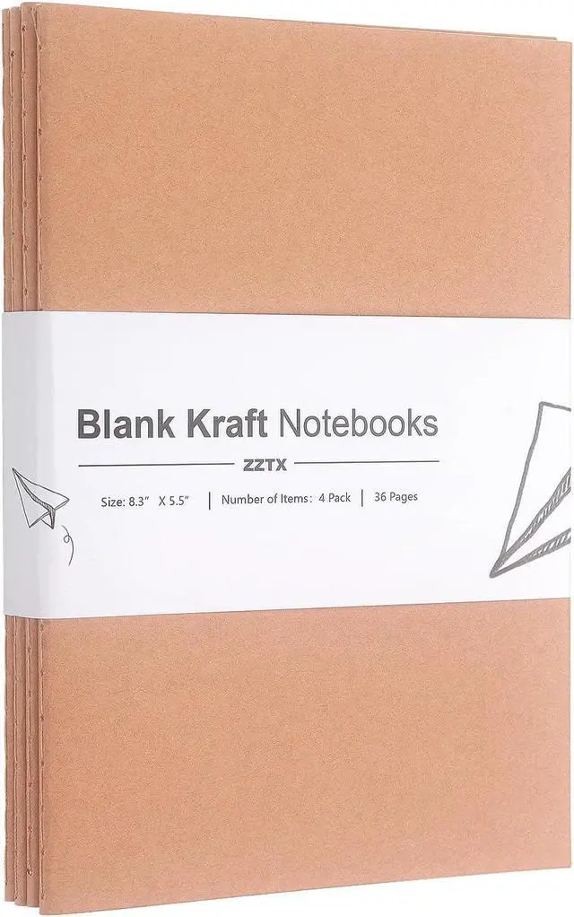 Alt view image 7 of 7 - ZZTX 4 Pack Blank Kraft Notebooks A5, 36 Pages, 8.3 X 5.5 Inch