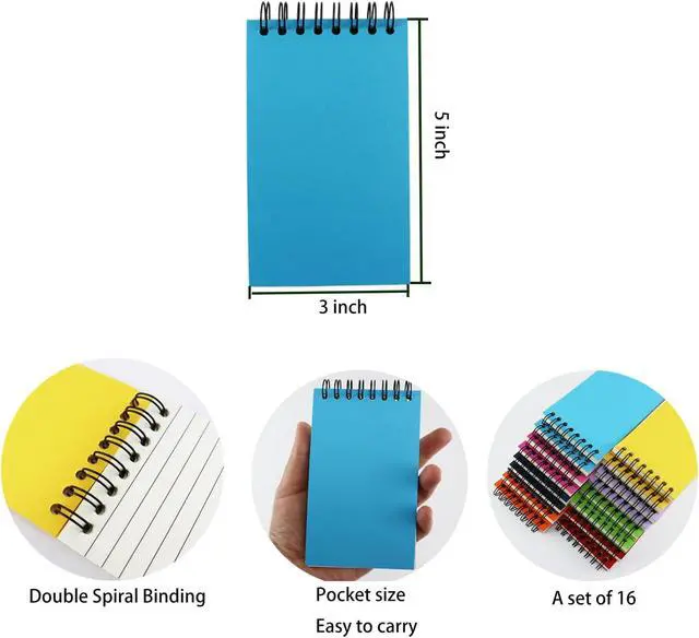 Alt view image 2 of 6 - Small Spiral Notebook Set of 16,Mini 3x5 Pocket Notebook With Lined Pages, 60 Sheets Per Notepad, Memo Pads for Work, Home, Office, School, Gifts
