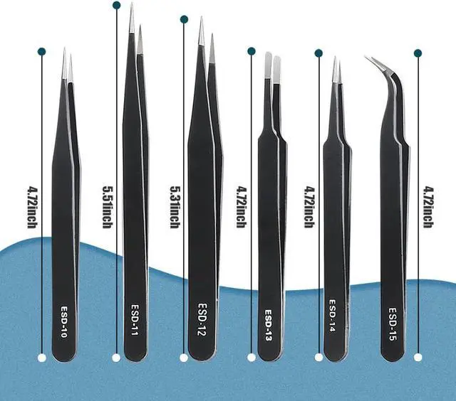 Alt view image 3 of 7 - 6 Pcs Precision Tweezers Set, Anti-Static Stainless Steel Craft