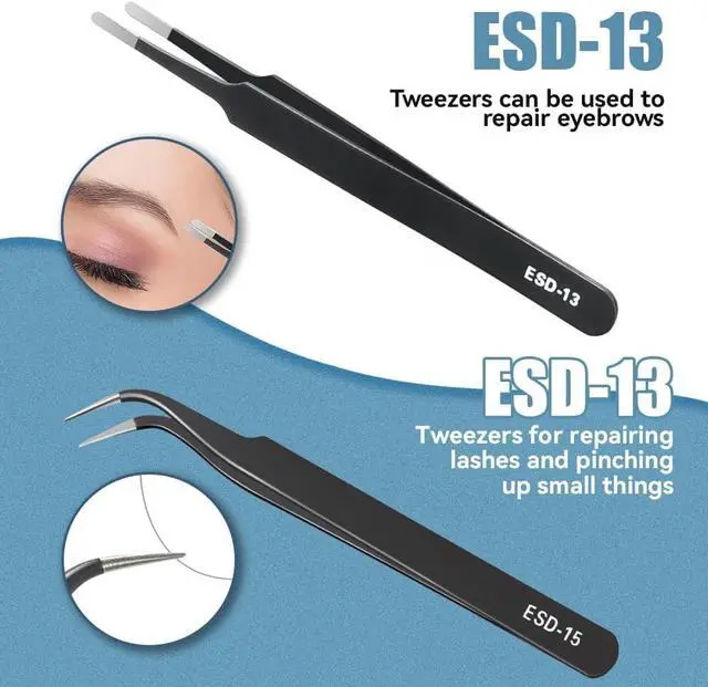 Alt view image 5 of 7 - 6 Pcs Precision Tweezers Set, Anti-Static Stainless Steel Craft