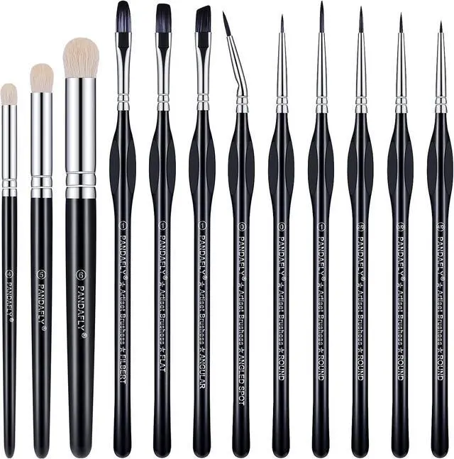 Main image of PANDAFLY Miniature Paint Brushes Drybrush Set, 12 Sizes