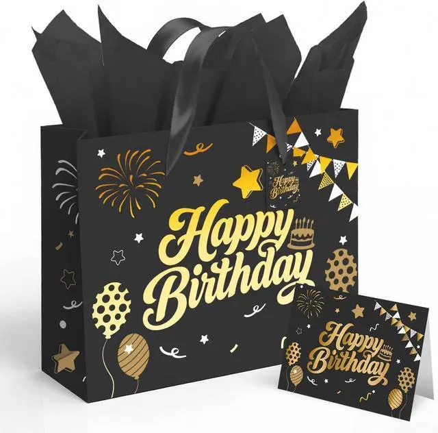 Main image of Sipthene 13 Black Birthday Gift Bag with Tissue Paper and Greeting Card