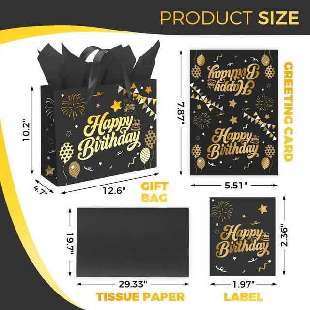 Alt view image 3 of 6 - Sipthene 13 Black Birthday Gift Bag with Tissue Paper and Greeting Card