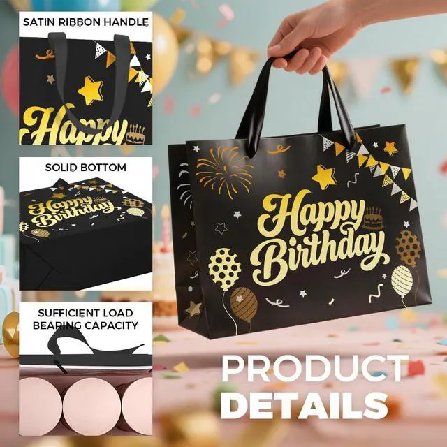 Alt view image 4 of 6 - Sipthene 13 Black Birthday Gift Bag with Tissue Paper and Greeting Card