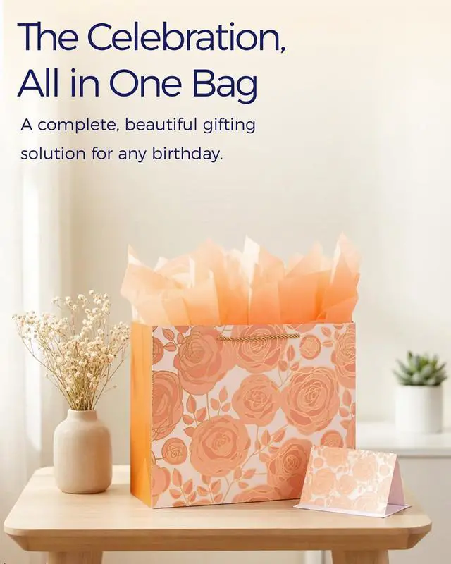 Alt view image 2 of 6 - SUNCOLOR Large Gift Bag, Rose Gold, 13W x 10.2H x 4.7D inches