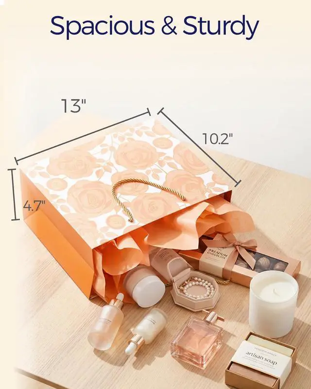 Alt view image 4 of 6 - SUNCOLOR Large Gift Bag, Rose Gold, 13W x 10.2H x 4.7D inches