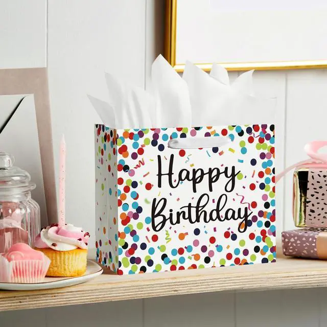 Alt view image 2 of 6 - Horaldaily 13" Large Birthday Gift Paper Bags with Tissue Paper and Card, Happy Birthday Dots Streamers Gift Paper Bag for Men Women Kids Birthday,1Pcs