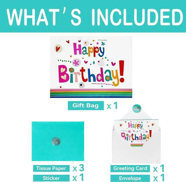 Alt view image 3 of 6 - Qirrmiy 16.5 Extra Large Gift Bag Set with Greeting Card and Green Tissue Paper(Cute Happy Birthday) for Baby,Kids Birthday Party,Men and Women, Newborn,New Moms or Parents, and More