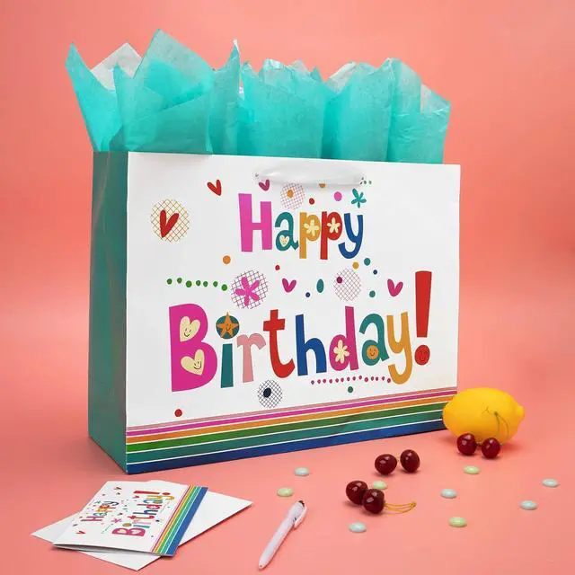 Alt view image 5 of 6 - Qirrmiy 16.5 Extra Large Gift Bag Set with Greeting Card and Green Tissue Paper(Cute Happy Birthday) for Baby,Kids Birthday Party,Men and Women, Newborn,New Moms or Parents, and More