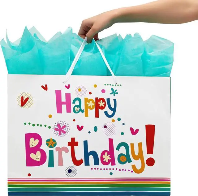 Alt view image 6 of 6 - Qirrmiy 16.5 Extra Large Gift Bag Set with Greeting Card and Green Tissue Paper(Cute Happy Birthday) for Baby,Kids Birthday Party,Men and Women, Newborn,New Moms or Parents, and More