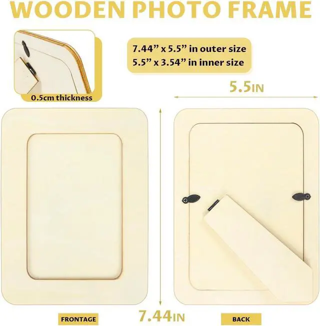 Alt view image 2 of 7 - VOKOY 4 Pack Wooden Picture Frames for Crafts, 4x6 Inch Wood DIY Picture Frame for Crafting & Painting, Unfinished Standing Photo Frame Wood Decorations for Art Projects Birthday Gifts