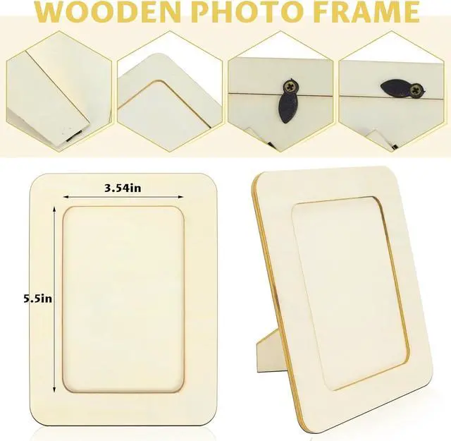 Alt view image 3 of 7 - VOKOY 4 Pack Wooden Picture Frames for Crafts, 4x6 Inch Wood DIY Picture Frame for Crafting & Painting, Unfinished Standing Photo Frame Wood Decorations for Art Projects Birthday Gifts