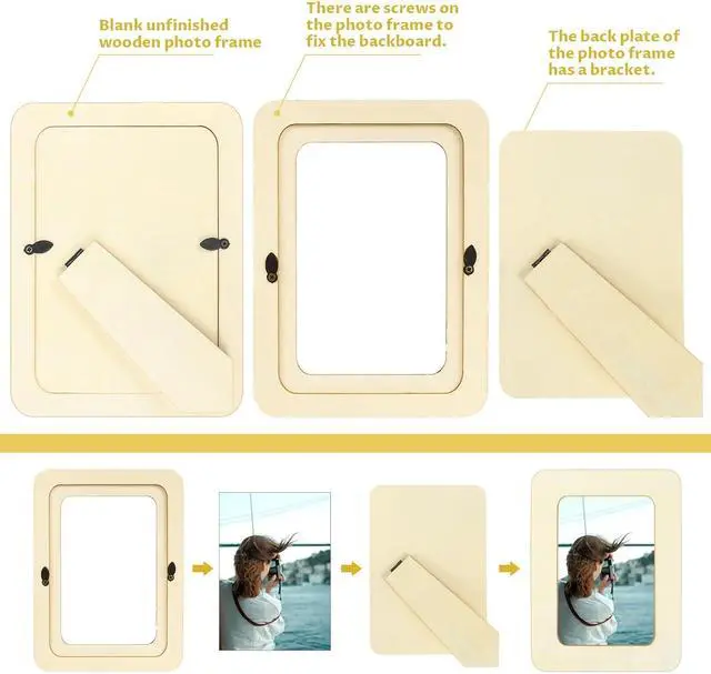 Alt view image 4 of 7 - VOKOY 4 Pack Wooden Picture Frames for Crafts, 4x6 Inch Wood DIY Picture Frame for Crafting & Painting, Unfinished Standing Photo Frame Wood Decorations for Art Projects Birthday Gifts