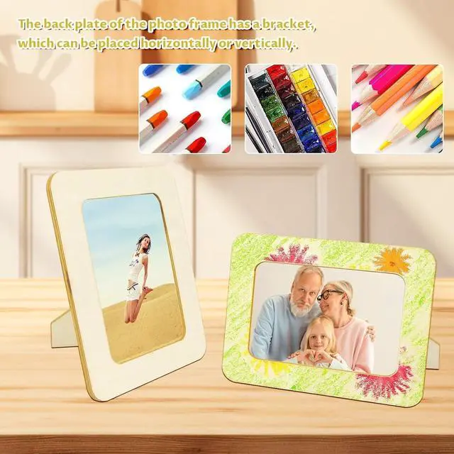 Alt view image 5 of 7 - VOKOY 4 Pack Wooden Picture Frames for Crafts, 4x6 Inch Wood DIY Picture Frame for Crafting & Painting, Unfinished Standing Photo Frame Wood Decorations for Art Projects Birthday Gifts