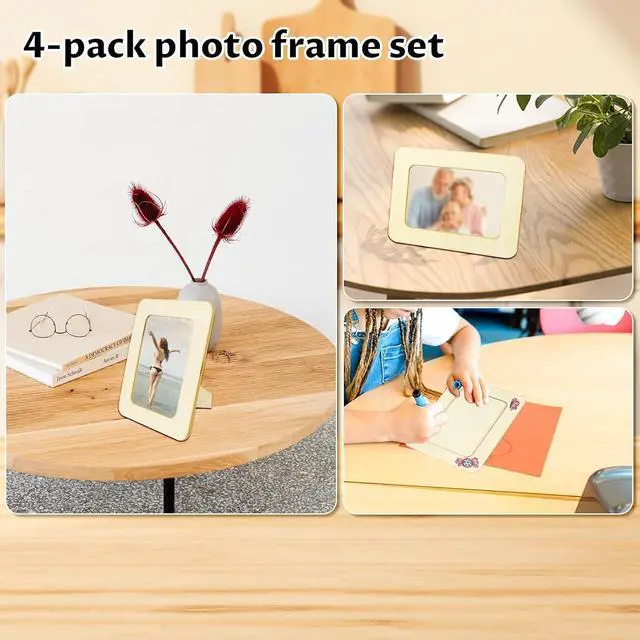 Alt view image 6 of 7 - VOKOY 4 Pack Wooden Picture Frames for Crafts, 4x6 Inch Wood DIY Picture Frame for Crafting & Painting, Unfinished Standing Photo Frame Wood Decorations for Art Projects Birthday Gifts