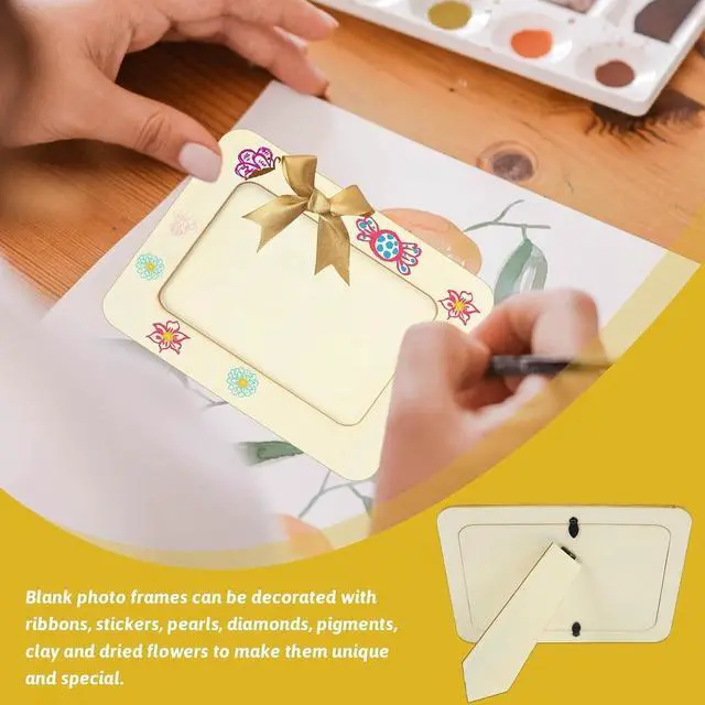 Alt view image 7 of 7 - VOKOY 4 Pack Wooden Picture Frames for Crafts, 4x6 Inch Wood DIY Picture Frame for Crafting & Painting, Unfinished Standing Photo Frame Wood Decorations for Art Projects Birthday Gifts