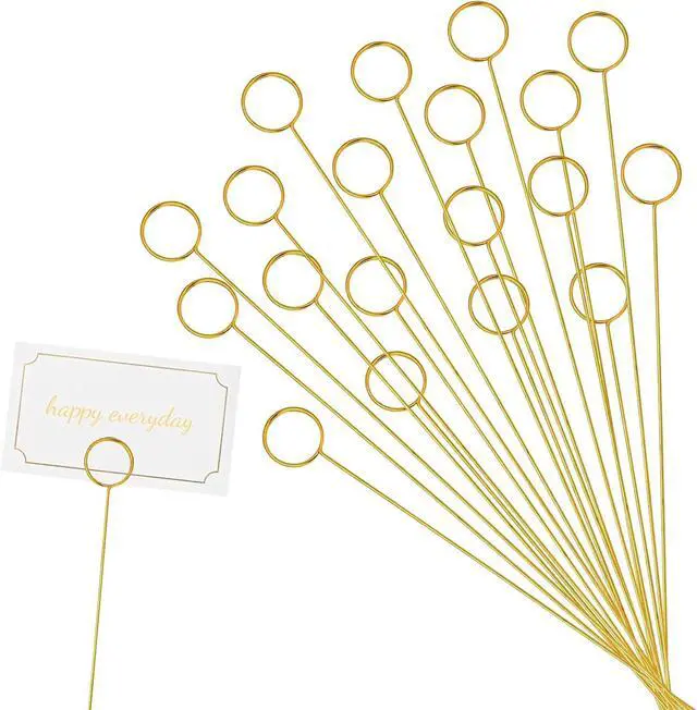 Main image of Abeillo 20Pcs Gold Floral Card Holder Picks, Metal Flower Card Holder Stick, Round Shape Table Name Number Clips, Place Card Holder for Gift Card Photo Memo Bouquet Decorations
