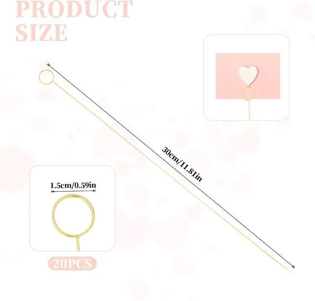 Alt view image 2 of 6 - Abeillo 20Pcs Gold Floral Card Holder Picks, Metal Flower Card Holder Stick, Round Shape Table Name Number Clips, Place Card Holder for Gift Card Photo Memo Bouquet Decorations