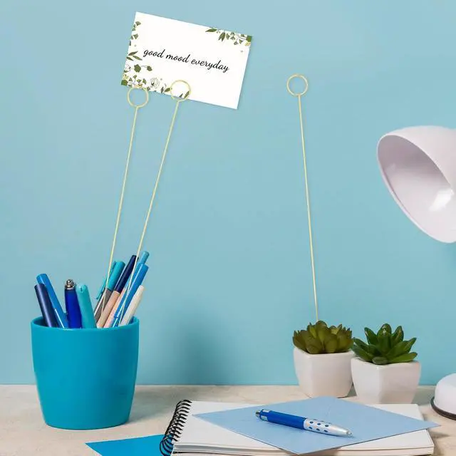 Alt view image 5 of 6 - Abeillo 20Pcs Gold Floral Card Holder Picks, Metal Flower Card Holder Stick, Round Shape Table Name Number Clips, Place Card Holder for Gift Card Photo Memo Bouquet Decorations