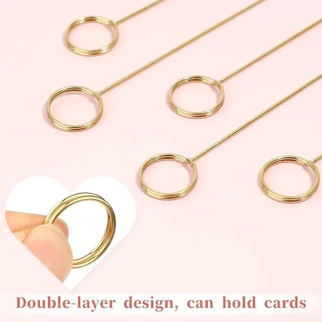 Alt view image 3 of 6 - Abeillo 20Pcs Gold Floral Card Holder Picks, Metal Flower Card Holder Stick, Round Shape Table Name Number Clips, Place Card Holder for Gift Card Photo Memo Bouquet Decorations