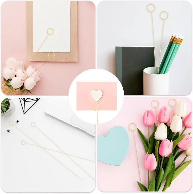 Alt view image 6 of 6 - Abeillo 20Pcs Gold Floral Card Holder Picks, Metal Flower Card Holder Stick, Round Shape Table Name Number Clips, Place Card Holder for Gift Card Photo Memo Bouquet Decorations