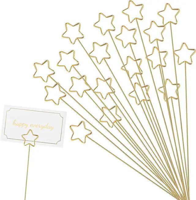 Main image of Abeillo 20 Pcs Floral Card Holder Picks Gold Star Picture Sticks for Centerpiece, Photo Holders for Tables Flower Card Holder Stick for Bouquets, Greeting Cards, Postcards Wedding Party