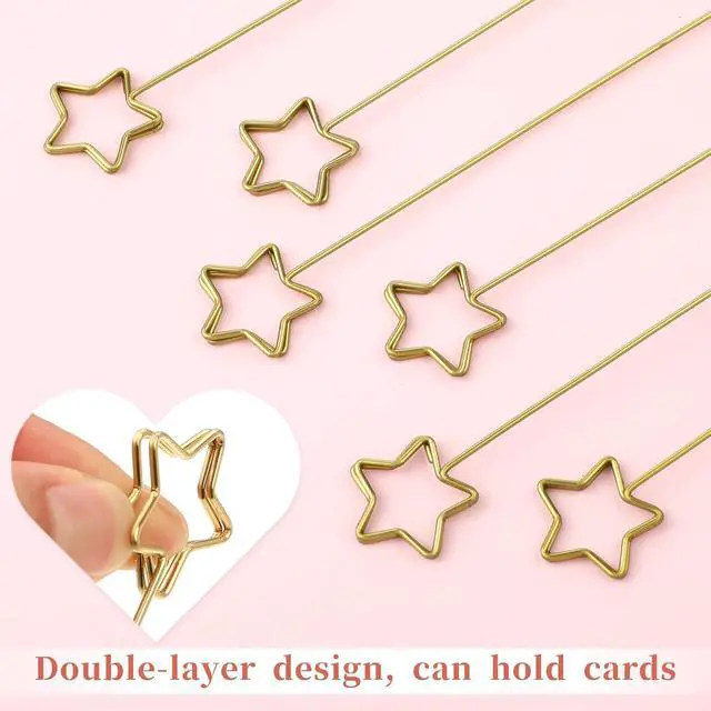 Alt view image 3 of 6 - Abeillo 20 Pcs Floral Card Holder Picks Gold Star Picture Sticks for Centerpiece, Photo Holders for Tables Flower Card Holder Stick for Bouquets, Greeting Cards, Postcards Wedding Party
