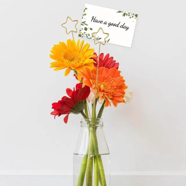 Alt view image 5 of 6 - Abeillo 20 Pcs Floral Card Holder Picks Gold Star Picture Sticks for Centerpiece, Photo Holders for Tables Flower Card Holder Stick for Bouquets, Greeting Cards, Postcards Wedding Party