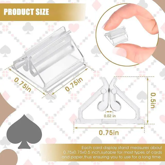 Alt view image 3 of 7 - Table Number Place Card Playing Card Holders 60 Pack, Small Clear Acrylic Business Card Holder Stand for Display Paper Game Piece Picture Clip Price Board Photo Memo Menus Label Stand Party, 0.75in