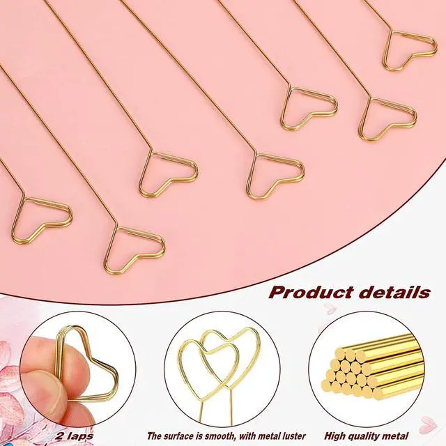 Alt view image 2 of 7 - KALIONE 20Pcs Metal Floral Place Card Holder, Heart Shape Flower Pick Clips Table Number Holders, Gold Metal Card Picture Pick, Floral Gift Card Clips for Wedding Party Favor