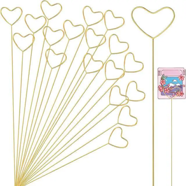 Main image of KALIONE 20Pcs Metal Floral Place Card Holder, Heart Shape Flower Pick Clips Table Number Holders, Gold Metal Card Picture Pick, Floral Gift Card Clips for Wedding Party Favor
