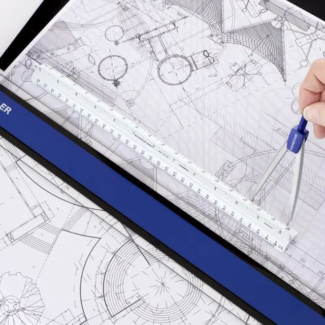 Alt view image 4 of 4 - STAEDTLER 12in Engineer Scale Ruler - Triangular Engineering Ruler with 6 Scales(10-60 Parts/Inch), Color-Coded Grooves, Plastic