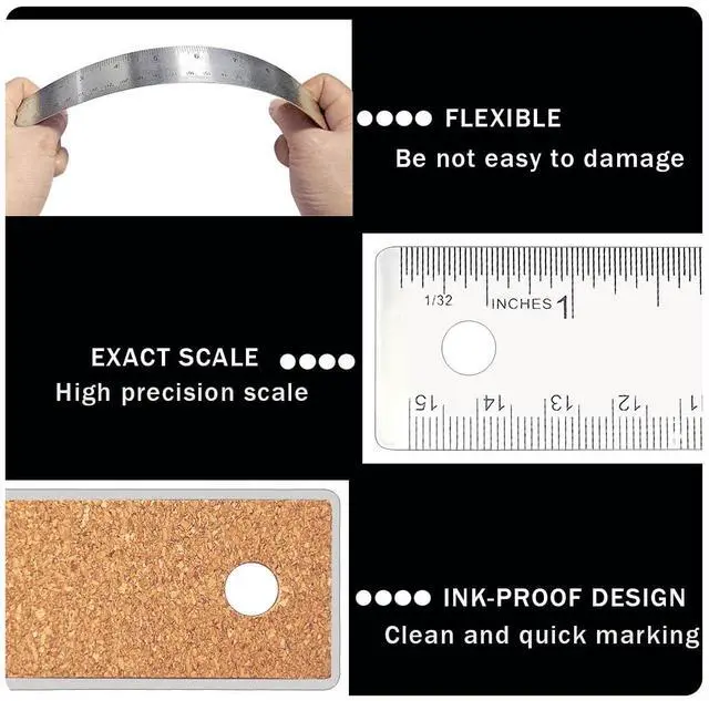 Alt view image 5 of 7 - Metal Ruler 6 Inch 12 Inch Stainless Steel Metal Ruler with Cork Backing, Non-Slip Rulers with Inch and Centimeters, Straight Edge Cork Base Rulers for Student School Office Drafting Tools