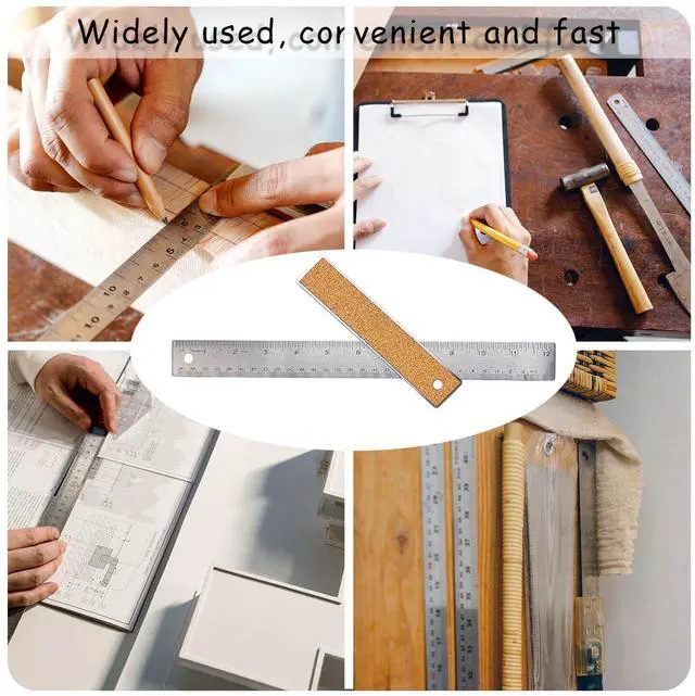 Alt view image 6 of 7 - Metal Ruler 6 Inch 12 Inch Stainless Steel Metal Ruler with Cork Backing, Non-Slip Rulers with Inch and Centimeters, Straight Edge Cork Base Rulers for Student School Office Drafting Tools