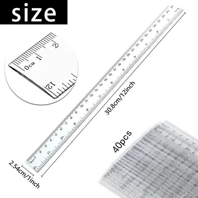 Alt view image 2 of 7 - Koogel 40 Packs Clear Plastic Ruler, 12 Inch, Plastic Measuring Tool with Centimeter and Millimeter, Shatterproof Metric Clear Rulers Bulk for Kids, Back to School, Classroom, School, Office, Home