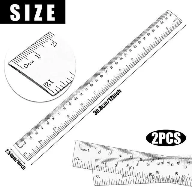 Alt view image 2 of 6 - Koogel 2 Pack Clear Plastic Ruler, 12 Inch Shatterproof Straight Ruler with Inches & Centimeters for School, Home & Office