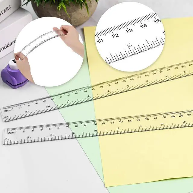 Alt view image 3 of 6 - Koogel 2 Pack Clear Plastic Ruler, 12 Inch Shatterproof Straight Ruler with Inches & Centimeters for School, Home & Office