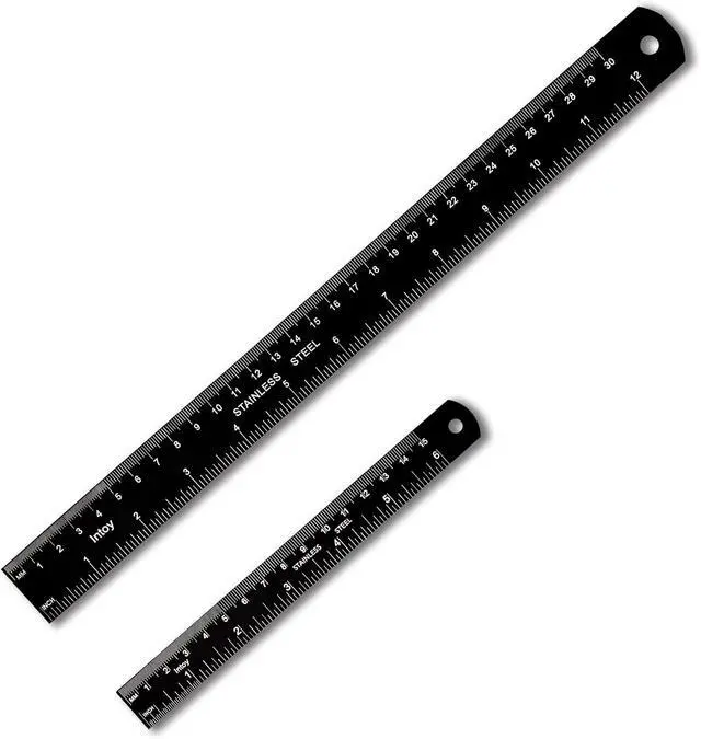 Alt view image 2 of 6 - Metal Ruler Kit 12 Inch and 6 Inch, Stainless Steel Rulers with Centimeters, Millimeters, Inches and Conversion Table for Office and School, Easy to Read Metric Rule Set, 2 Pack