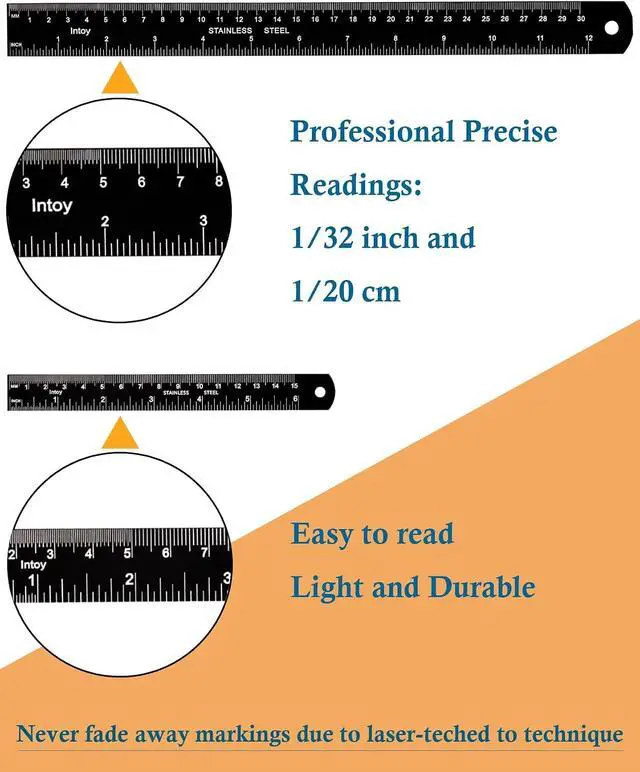 Alt view image 3 of 6 - Metal Ruler Kit 12 Inch and 6 Inch, Stainless Steel Rulers with Centimeters, Millimeters, Inches and Conversion Table for Office and School, Easy to Read Metric Rule Set, 2 Pack