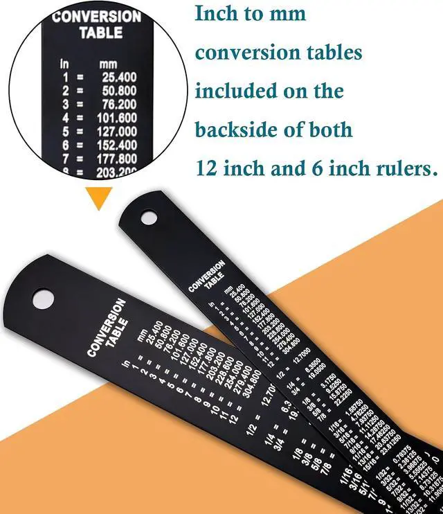 Alt view image 4 of 6 - Metal Ruler Kit 12 Inch and 6 Inch, Stainless Steel Rulers with Centimeters, Millimeters, Inches and Conversion Table for Office and School, Easy to Read Metric Rule Set, 2 Pack