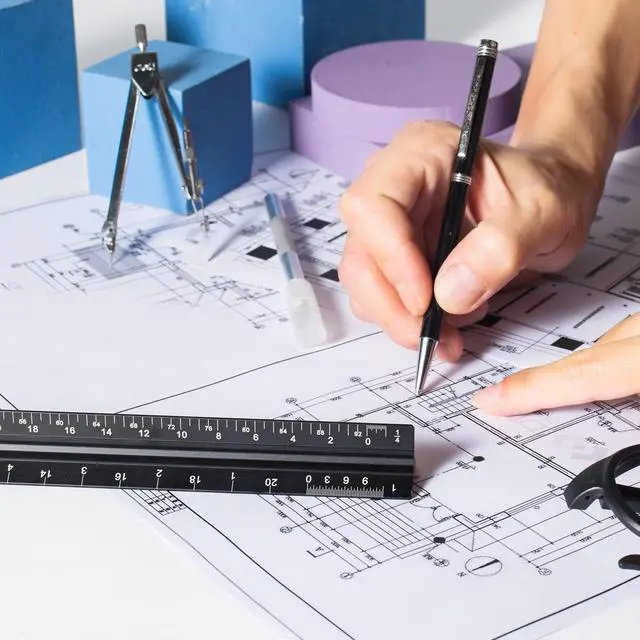 Alt view image 6 of 6 - Architectural Scale Ruler, 12 Inch Aluminium Architect Scale Ruler, Imperial Metal Engineers Triangular Ruler for Architects, Students and Draftsmen, Laser Etched Markings