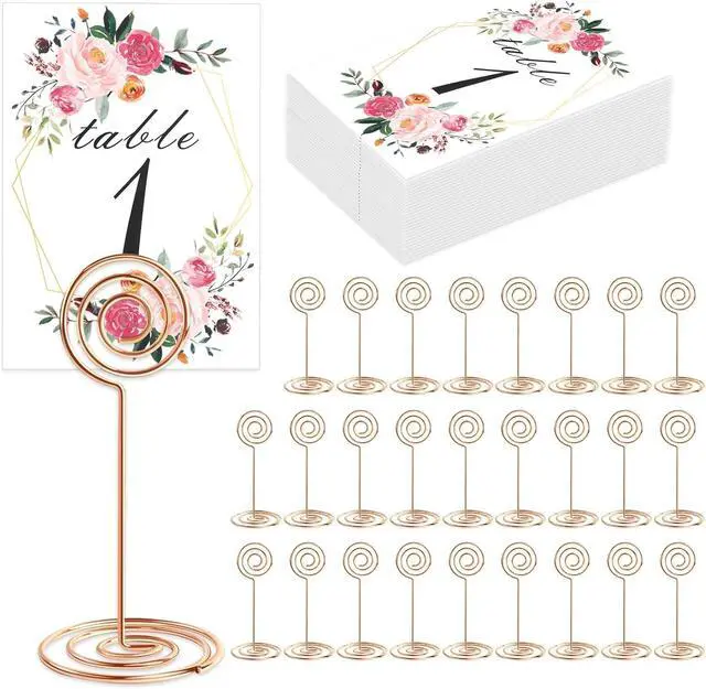 Main image of 26 PCS Table Number Holder - Table Card Holder Stand Wire Photo Holder with 26 Pcs Floral Table Number Cards, Place Card Holder Stand for Weddings Party Office Paper Memo Menu Note Clips