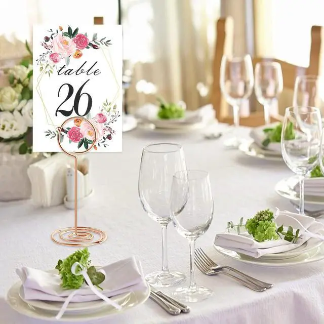 Alt view image 2 of 7 - 26 PCS Table Number Holder - Table Card Holder Stand Wire Photo Holder with 26 Pcs Floral Table Number Cards, Place Card Holder Stand for Weddings Party Office Paper Memo Menu Note Clips