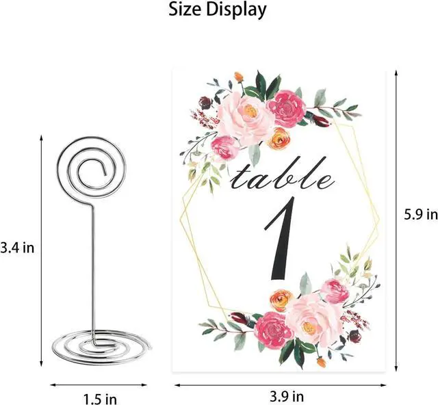 Alt view image 7 of 7 - 26 PCS Table Number Holder - Table Card Holder Stand Wire Photo Holder with 26 Pcs Floral Table Number Cards, Place Card Holder Stand for Weddings Party Office Paper Memo Menu Note Clips